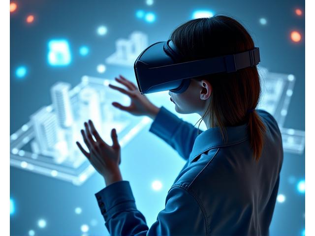 가상현실(VR) 헤드셋을 착용하고 BIM 모델을 검토하는 모습